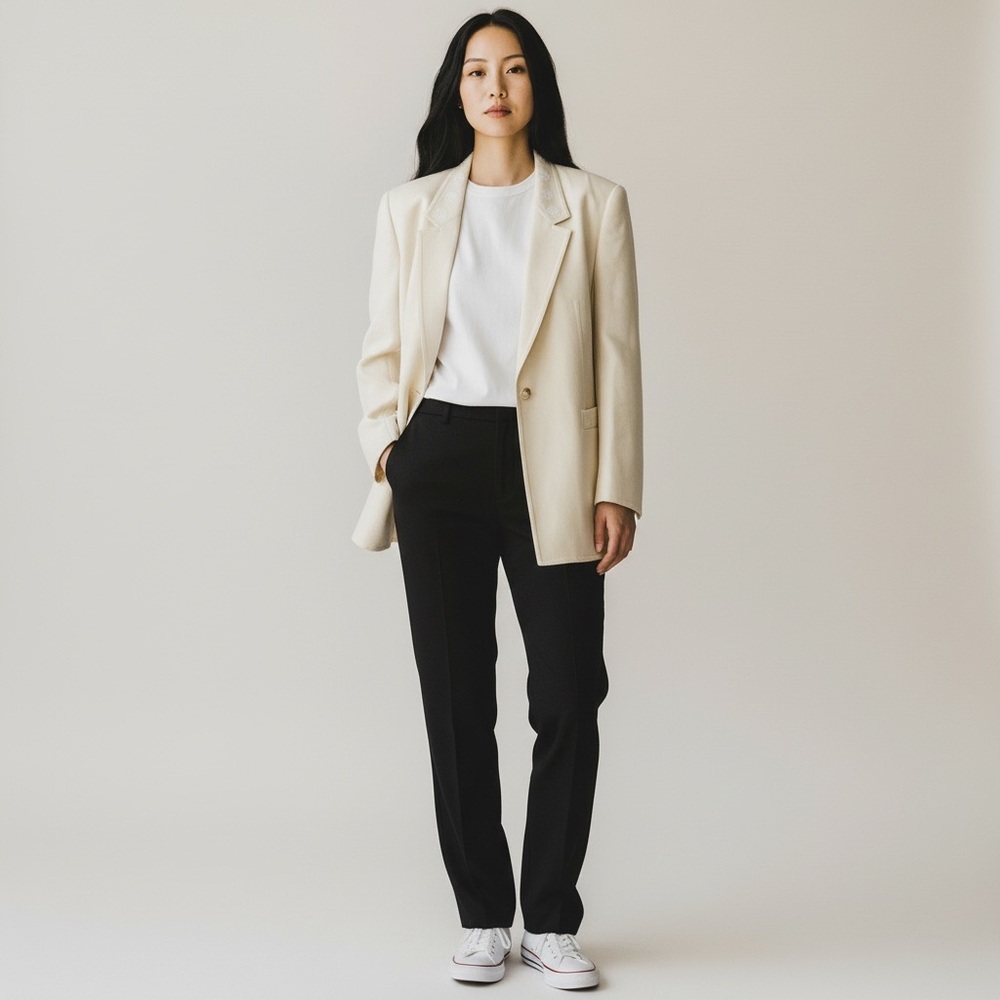 Vintage Louis Feraud Blazer Jacket Cream White Wool Blend Gold Button‎ Size 16